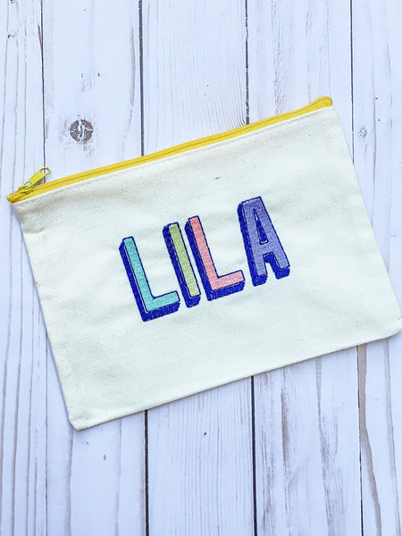 Personalized Pouch, Embroidered Custom Pencil Pouch For Kids, Custom Embroidered Canvas Bag for Accessories, Purse Pouch, Bridesmaid Gift