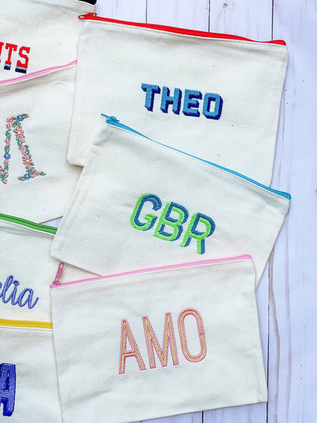 Personalized Pouch, Embroidered Custom Pencil Pouch For Kids, Custom Embroidered Canvas Bag for Accessories, Purse Pouch, Bridesmaid Gift