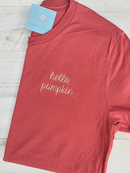Hello Pumpkin Tshirt, Cute Fall T-Shirt, Unisex Fall Tee, Preppy Fall TShirt, Embroidered Fall TShirt, Autumn TShirt For Fall, Hey Punkin