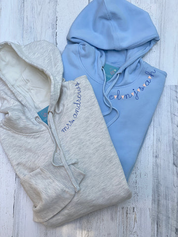 Custom Hoodie, Embroidered Neckline Hoodie, Personalized Sweatshirt With Embroidered Names, Embroidered Neckline Sweatshirt, Custom Phrase