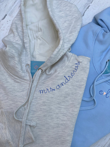 Custom Hoodie, Embroidered Neckline Hoodie, Personalized Sweatshirt With Embroidered Names, Embroidered Neckline Sweatshirt, Custom Phrase