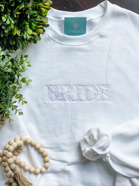 Bride Sweatshirt, Embroidered Flowers Bride Sweatshirt, Bridal Sweatshirt Embroidered Floral, Mrs Sweatshirt, Bridal Outfit, Shower Gift