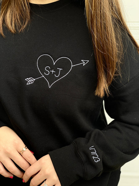 Embroidered Couples Initials Sweatshirt, Carved Tree Heart With Arrow Sweatshirt, Personalized Initials Crewneck Sweatshirt, Gift For Bride