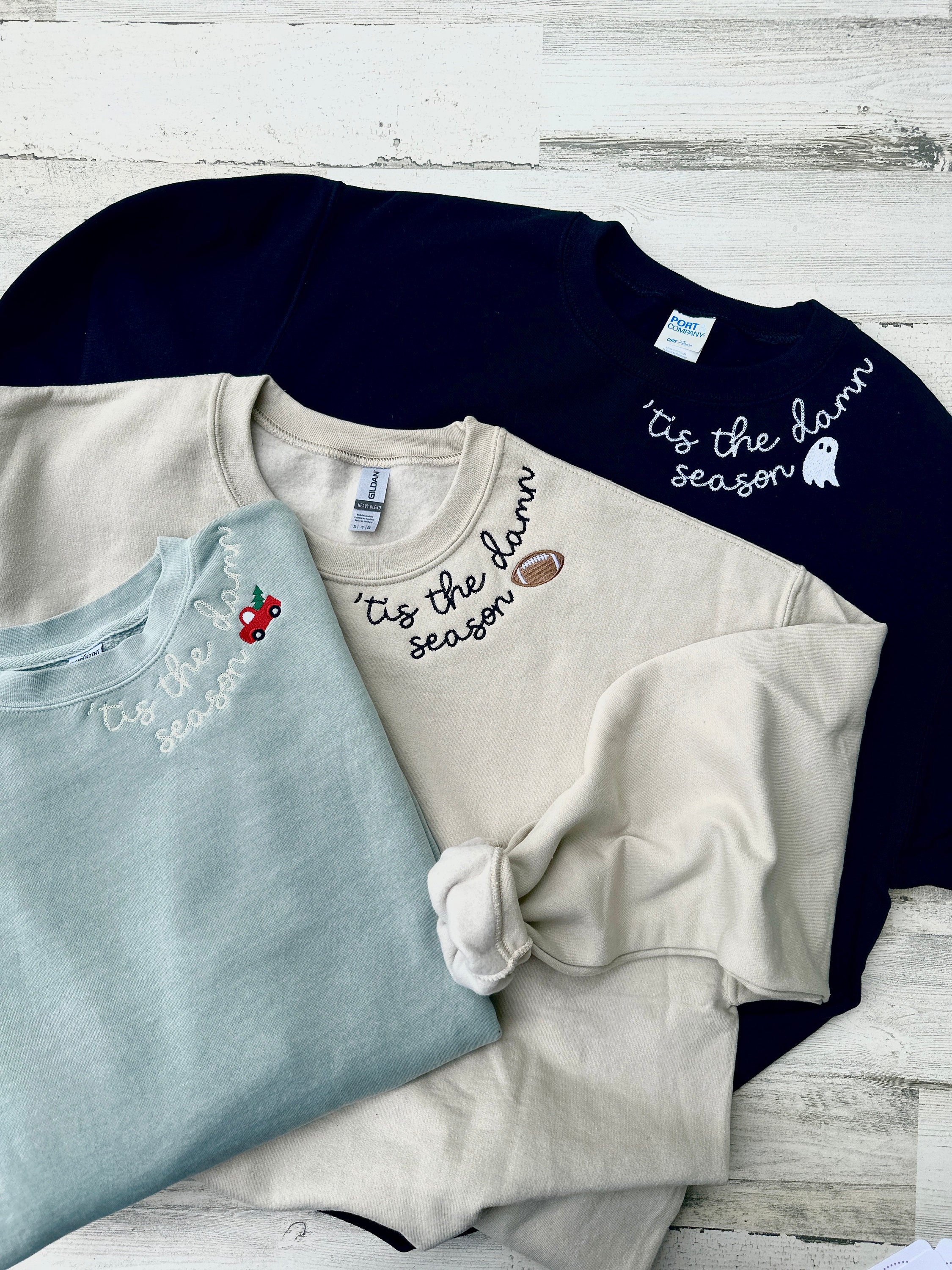 Tis The Damn Season Sweatshirt, Cozy Fall Sweatshirt, Personalized Embroidery, Football Shirt, Embroidered Christmas Shirt, Halloween Shirt