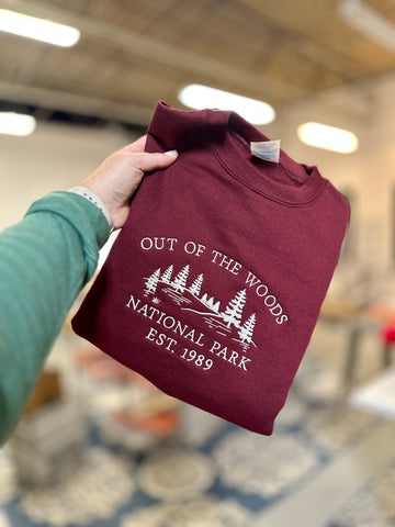 Out of the Woods National Park Embroidered Quote Sweatshirt, Personalized Song Lyrics Sweatshirt, Swiftie Sweathsirt, National Park Shirt
