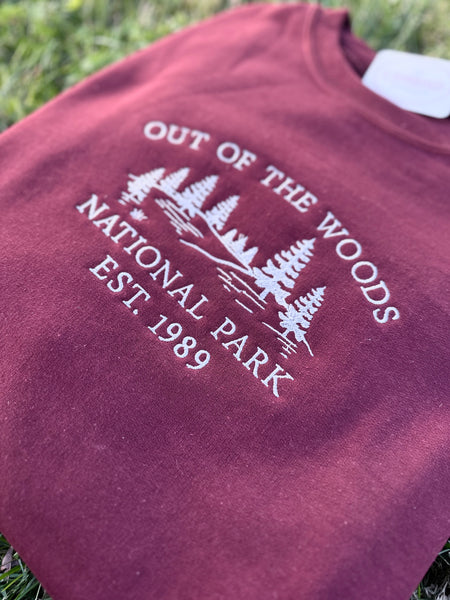 Out of the Woods National Park Embroidered Quote Sweatshirt, Personalized Song Lyrics Sweatshirt, Swiftie Sweathsirt, National Park Shirt