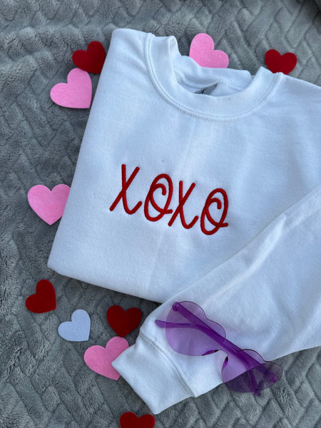Kids Valentine XOXO Shirt, Embroidered T-Shirt for Kids, Embroidered Crewneck Sweatshirt, Baby Toddler Happy Valentines Day Shirt