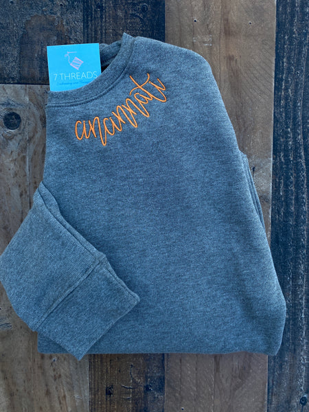 Hometown Custom Embroidered Sweatshirt, Personalized Neckline Message Crewneck
