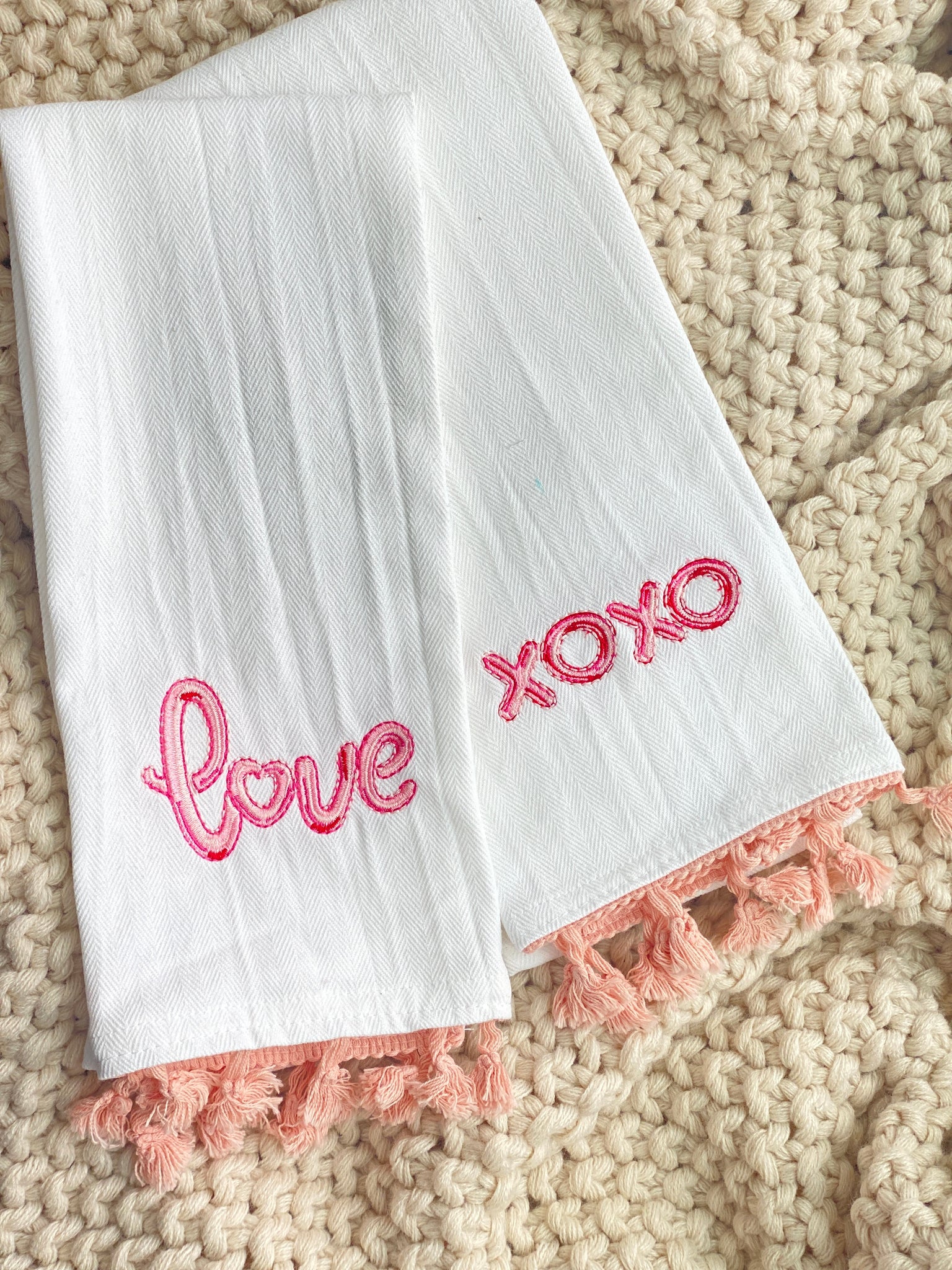 Valentines Embroidered Tassel Towel