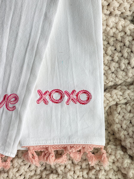 Valentines Embroidered Tassel Towel